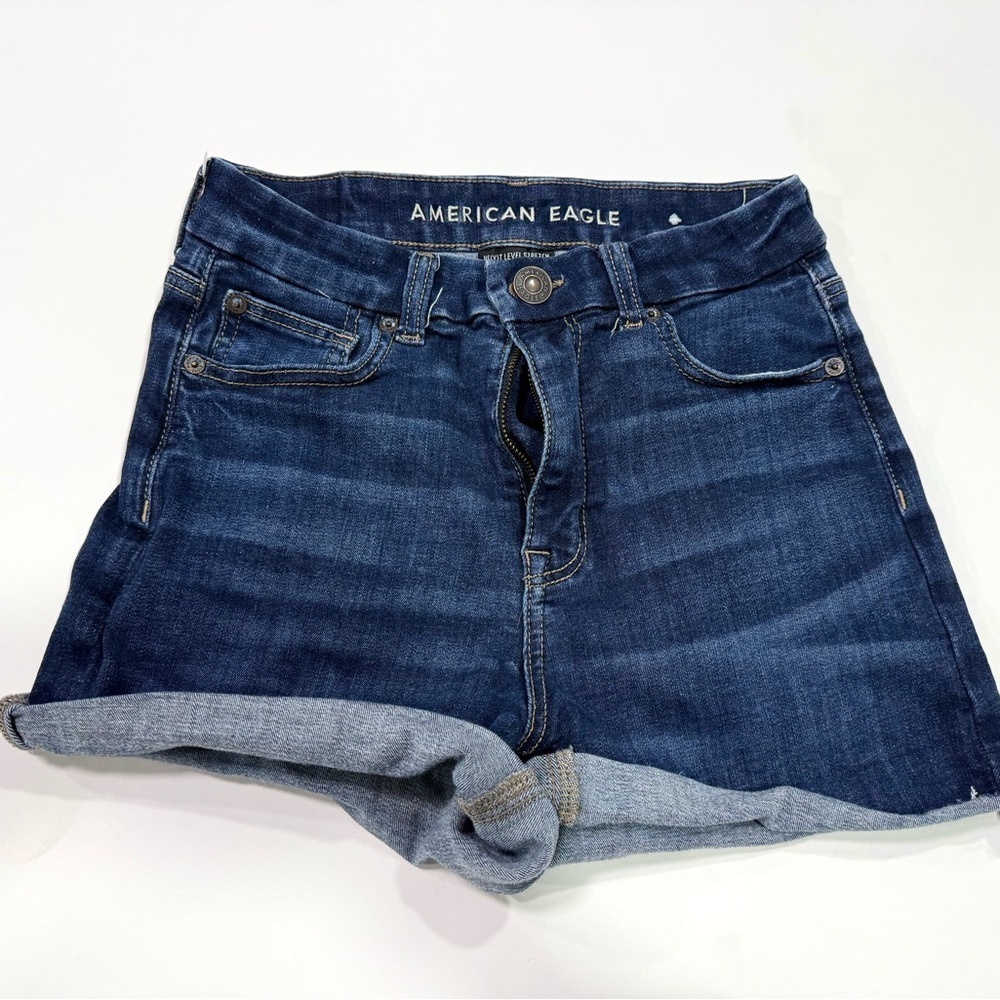 American Eagle High Rise Denim Shorts Size 2 Cuffed Blue Jean Shorts